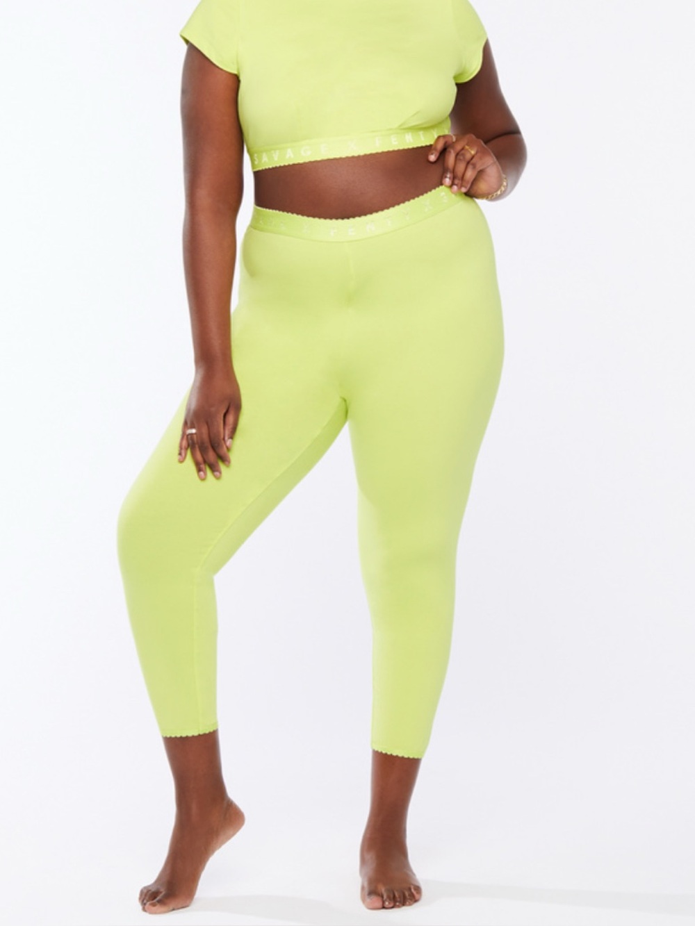Savage Fenty yellow cotton jersey leggings size large NWT